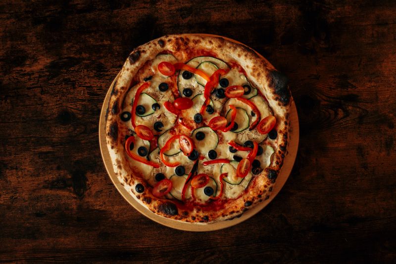 Mediterranean veggie pizza with feta and olives